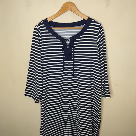 Land's End Swim Cover Up Dress Navy Stripe Stretch Swim Beach - Picture 2 of 8